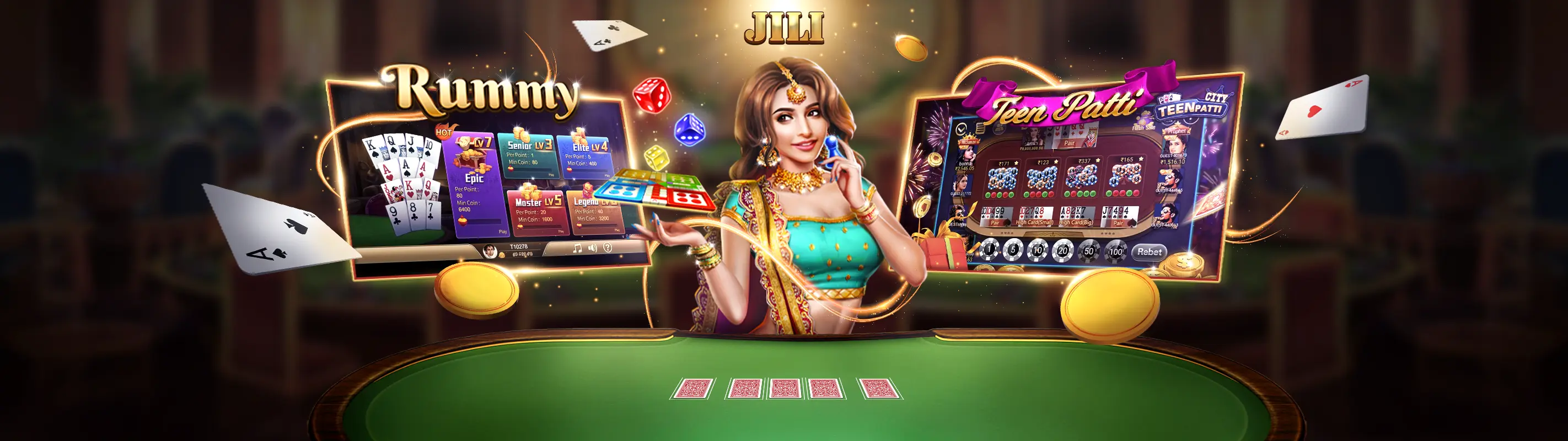 Bàn chơi Baccarat trực tuyến với các quân bài và chip cược